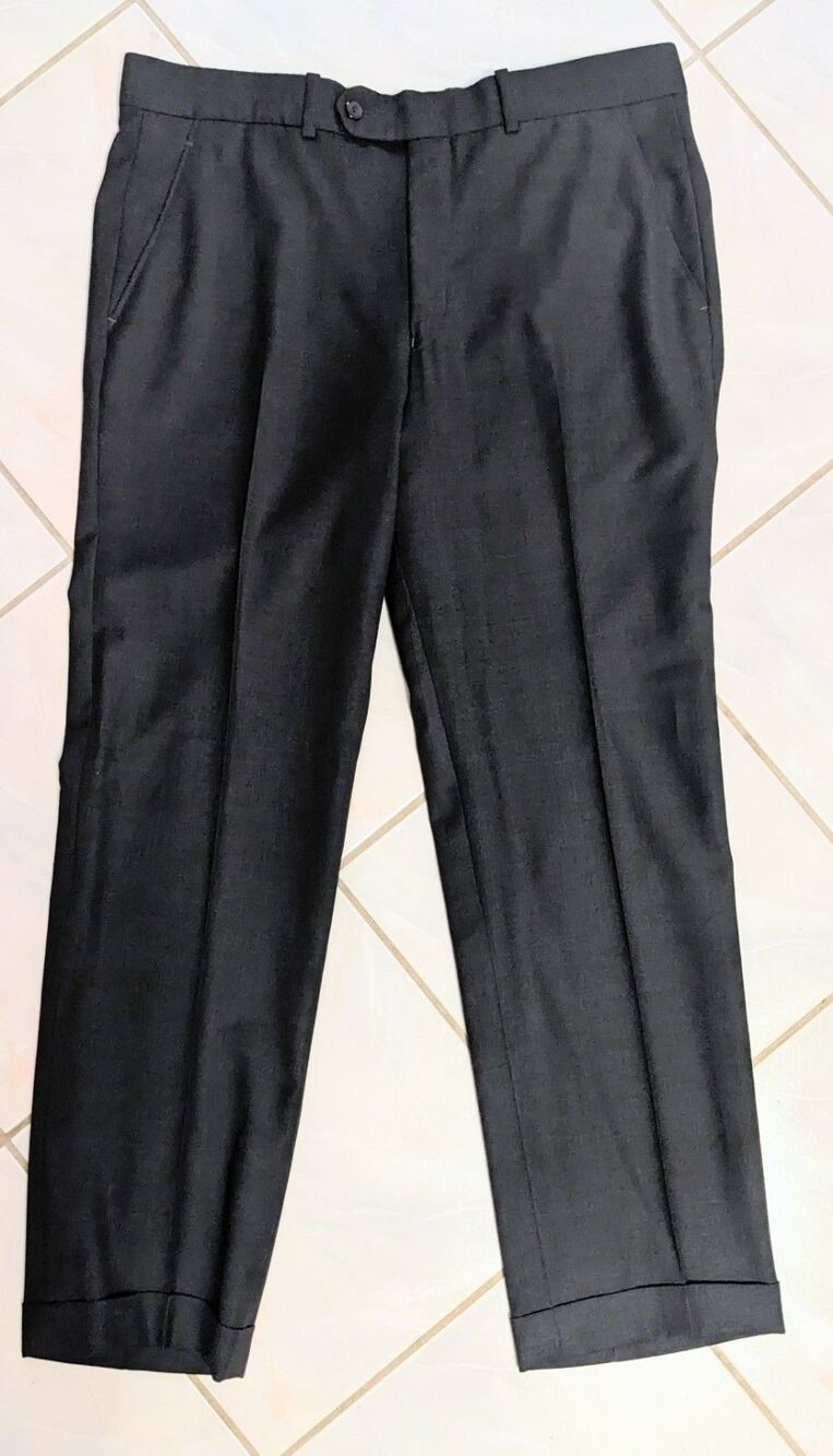 Gala Men's Dress Slacks 36x29 Charcoal Gray Pure New Wool Straight Fit Cuffs